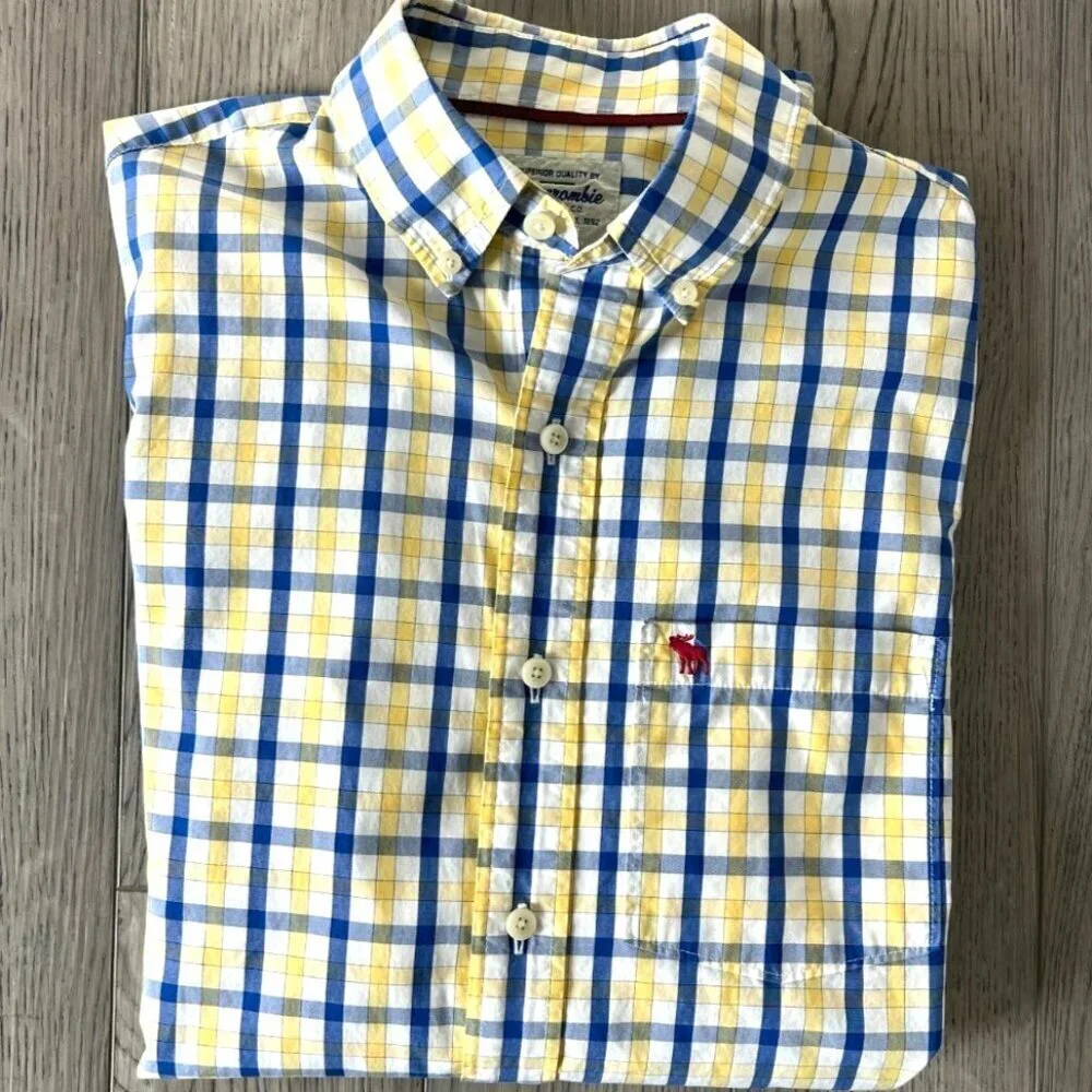 Vintage 90s Abercrombie & Fitch Men’s Blue Yellow Plaid Button Down Shirt M